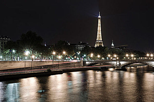 埃菲尔铁塔,夜晚,赛纳河,河,巴黎,法国