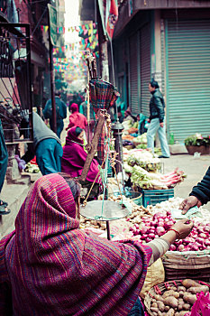 街头摊贩,果蔬,泰米尔,加德满都,尼泊尔