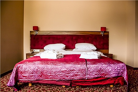 双人床,豪华酒店,房间,毛巾,浴袍