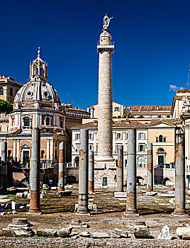 古罗马广场,柱子,大教堂,圣马利亚,洛雷托,背影,罗马,拉齐奥,意大利,欧洲