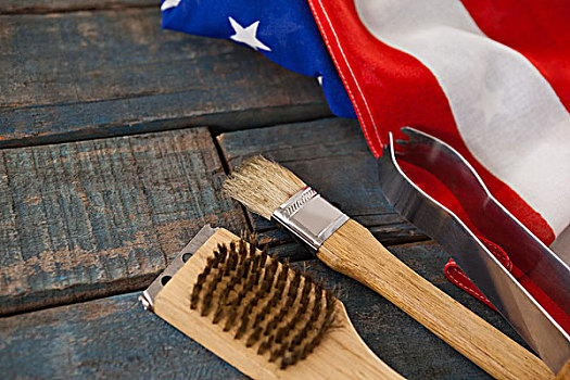 刷,钳,美国国旗,木桌子,放置