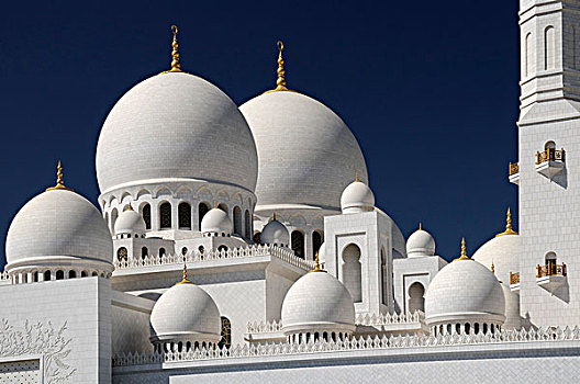阿联酋,阿布扎比,大清真寺,白色,大理石,圆顶,清真寺