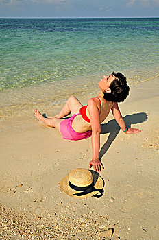 旅游,日光浴,海滩,干盐湖,肘,靠近,特立尼达,古巴,加勒比