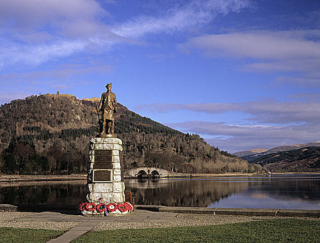苏格兰,阿盖尔郡,第一次世界大战,纪念,堤岸,湖,桥,看,塔