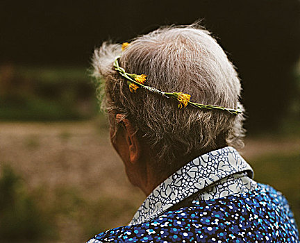 祖母,花,头发
