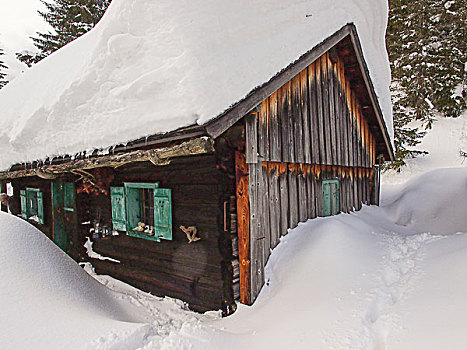 积雪,高山,小屋