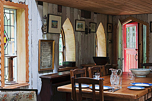 餐厅,空气,简单,旧式,墙壁,破旧,上漆,木桌子