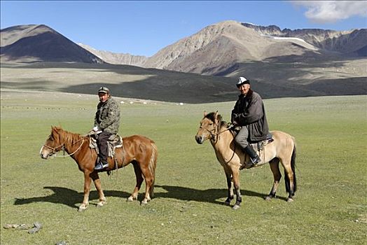蒙古人,骑手,马,阿尔泰,哈萨克斯坦,蒙古,亚洲