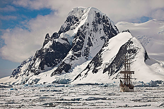旅游,船,欧洲,重,浮冰,下方,攀升,海峡,南极半岛,南极