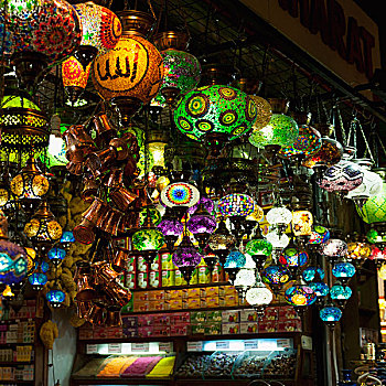 彩色,灯笼,光亮,悬挂,天花板,伊斯坦布尔,土耳其