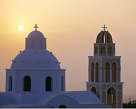 教堂,日出,锡拉岛,希腊