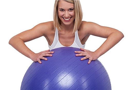 健身,序列,金发,女人,紫色,球