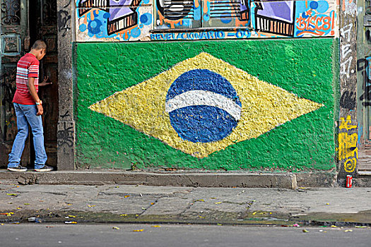 旗帜,巴西,墙壁,里约热内卢,南美