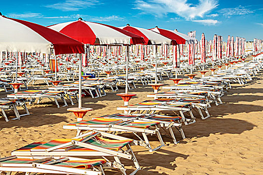 红色,白色,伞,沙滩