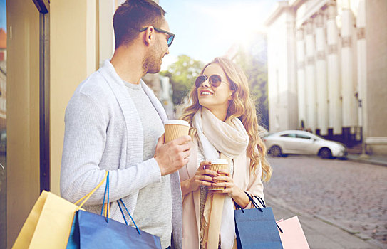 幸福伴侣,购物袋,咖啡,城市