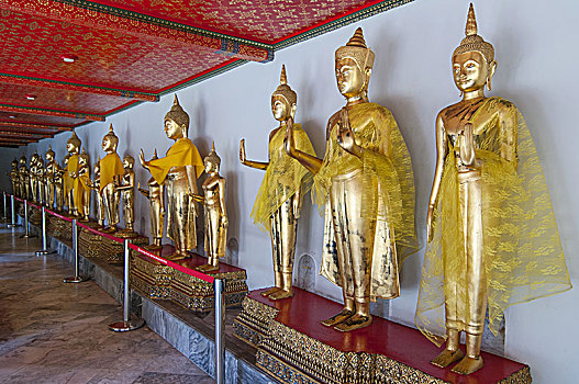 排,镀金,佛像,寺院,曼谷,泰国,亚洲
