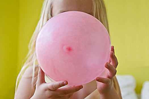 女孩,吹,向上,粉色,气球
