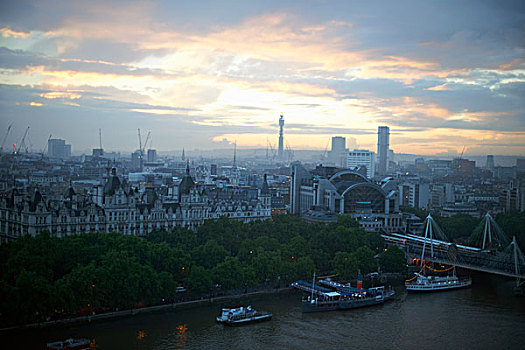俯拍,泰晤士河,水岸,黎明,伦敦,英格兰,英国