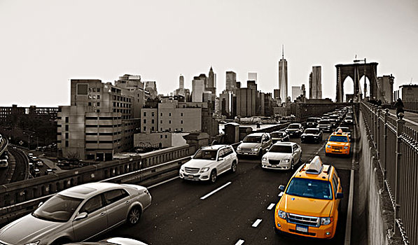 高峰时段,市区,曼哈顿,布鲁克林大桥,纽约