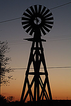 剪影,传统风车,日落,阿马里洛,德克萨斯,美国