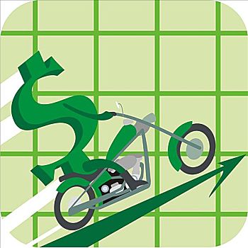 美元符号,驾驶,摩托车,曲线图