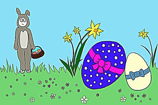 复活节兔子,复活节彩蛋,插画