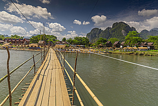 木桥,上方,歌曲,河,万荣,乡村,老挝
