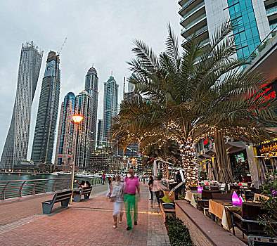 散步场所,摩天大楼,迪拜,码头,阿联酋,亚洲