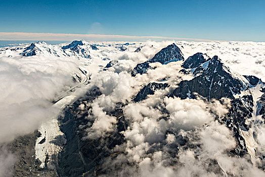 冰河,顶峰,山,云,新西兰,南阿尔卑斯山,奥拉基,库克山国家公园,南部地区,大洋洲