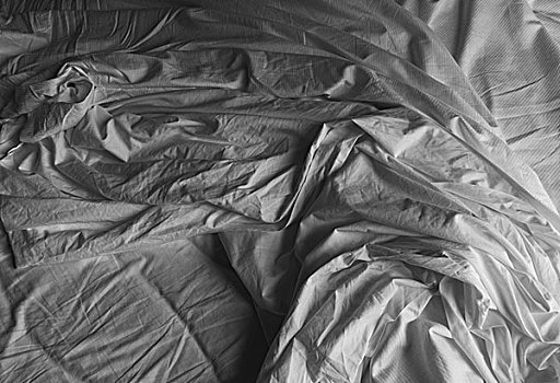 黑白,特写,褶皱,棉布,床单,床