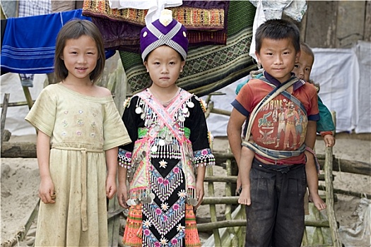 儿童,老挝