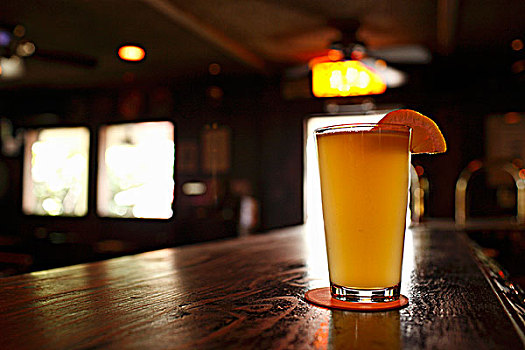 啤酒,玻璃杯,酒吧,柠檬角