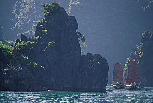 亚洲,越南,下龙湾,帆船,航行
