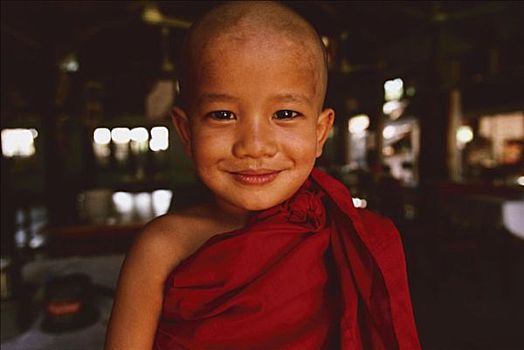 缅甸,蒲甘,4岁,新信徒,僧侣,肖像