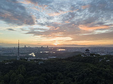 广东惠州高榜山景区日出航拍风光