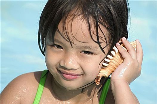 泰国,五个,亚洲人,女孩,游泳池,海贝