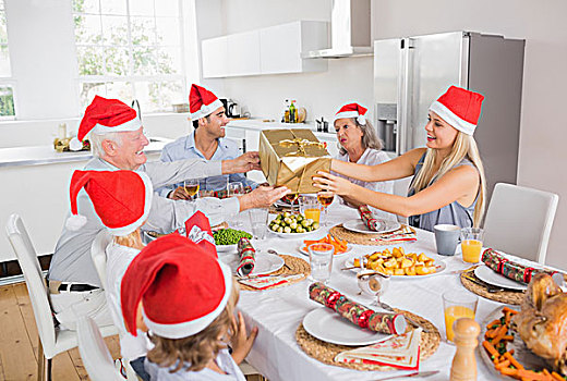 喜庆,家庭,交换,礼物,圣诞节,餐桌