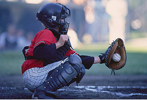少年棒球联赛,棒球接球手,抓住,球,维多利亚,不列颠哥伦比亚省,加拿大