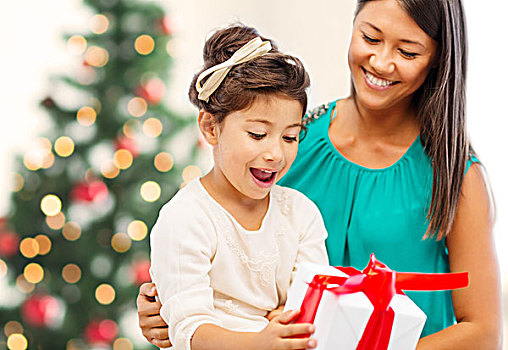 休假,礼物,圣诞节,圣诞,概念,高兴,母子,女孩,礼盒