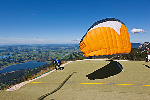 悬挂式滑翔机,山,湖,背影,上巴伐利亚,巴伐利亚,德国,欧洲