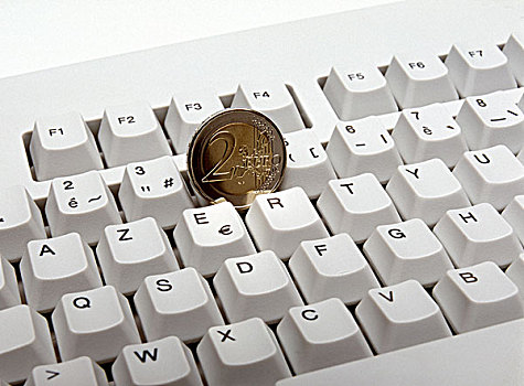 2欧元,硬币,键盘