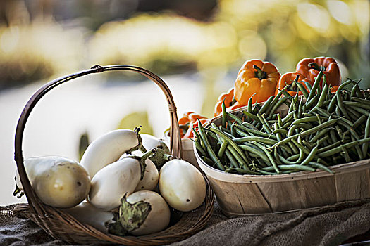有机蔬菜,展示,有机,白色,茄子,青豆,黄色,红菜椒