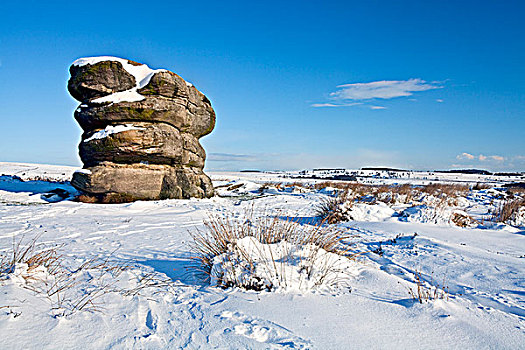 英格兰,德贝郡,边缘,鹰,石头,跟随,重,冬天,下雪,峰区国家公园