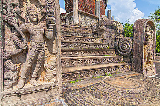 雕塑,入口,庙宇,遗址,皇家,住宅,波隆纳鲁沃古城,世界遗产,斯里兰卡