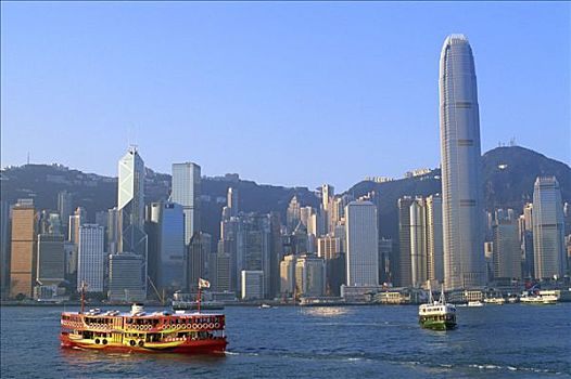 中国,香港,星,渡轮,城市天际线