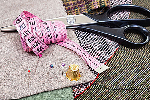 粉色,测量,磁带,套环,大剪刀,布