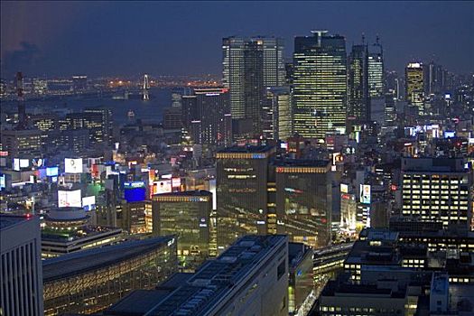 城市,东京,夜晚,日本,俯视,远景