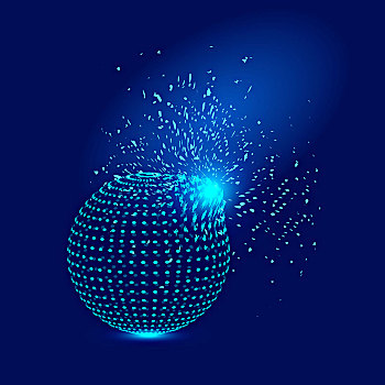 由点,粒子组成爆炸的三维球体,全球化网络科技,技术概念抽象图形