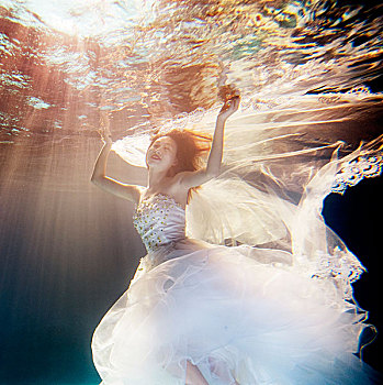 摄影,水下,女性,波纹,游泳,潜水,婚纱