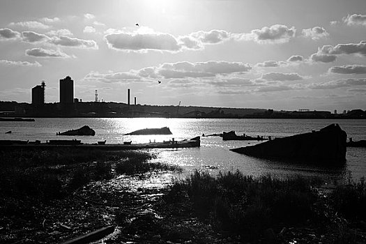 二战反攻日,驳船,左边,河,泰晤士河,湿地,伦敦,英格兰